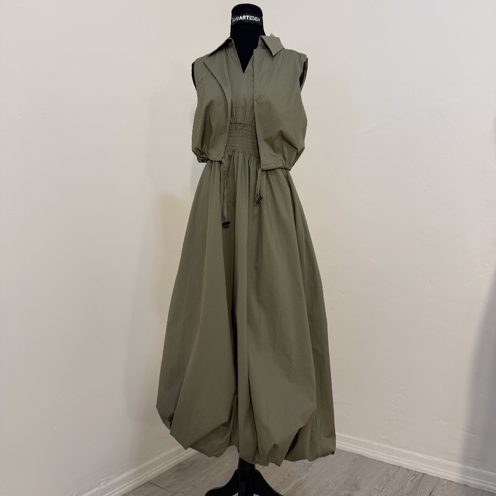 Elegant Olive Green Sleeveless Dress